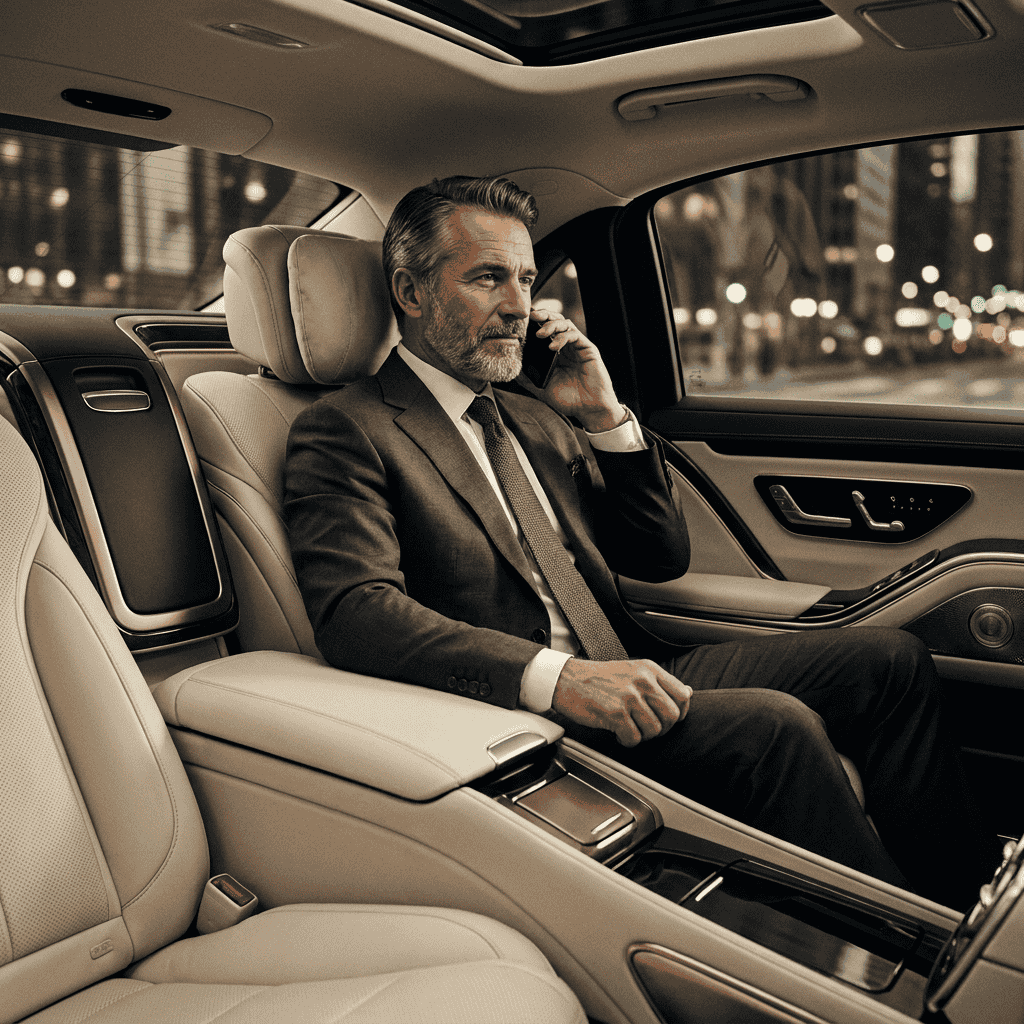 Autista privato Prestigious Lifts a disposizione a bordo di una berlina di rappresentanza.